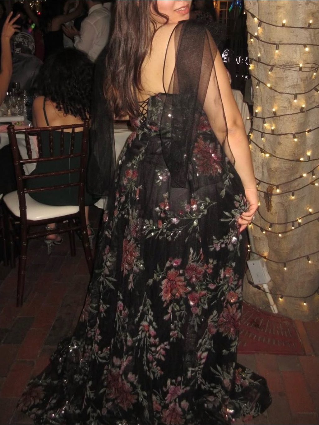 Black Floral Mesh Evening Gown